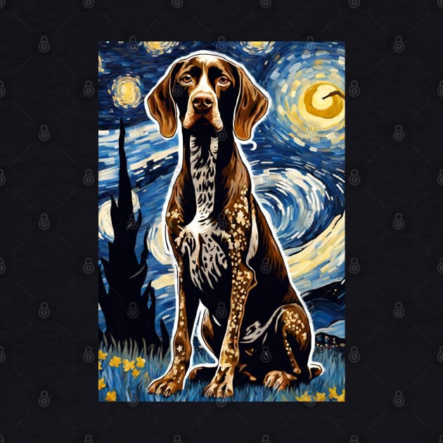 German Shorthaired Pointer Dog Breed Painting in a Van Gogh Starry Night Art Style by Art-Jiyuu